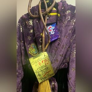 Authentic Harry Potter Royal Purple  And Gold Plush  Hooded 3/4 Length Robe !